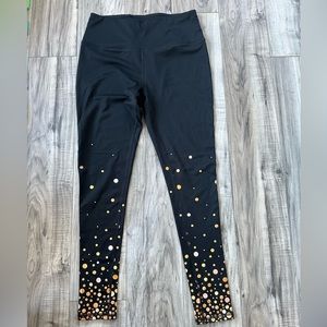 MTA Sport Black Leggings with Gold Champagne Polka Dots Size Small